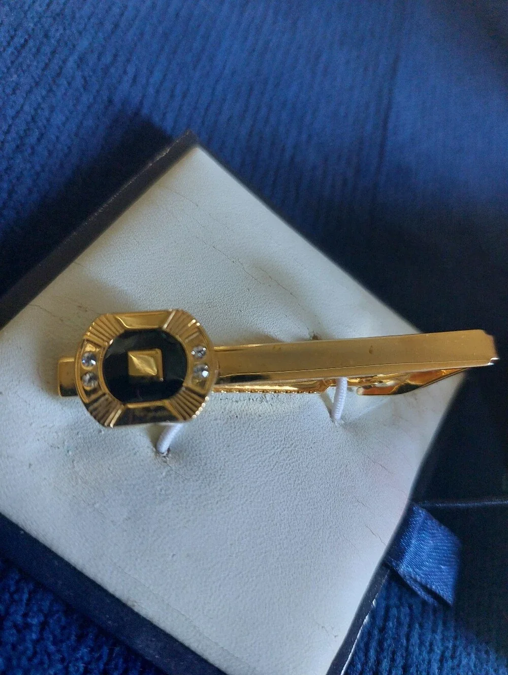 Stafford Essentials Goldtone w/rhinestones Tie Clasp, Vintage Estate Jewelry